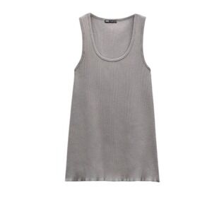 Zara Garment Dye Ribbed Tank Top Grey Scoop Neck Lettuce Hem 6050/341/802 Small